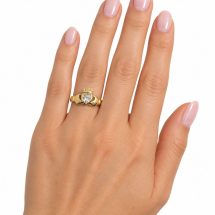 9ct Yellow Gold 5mm x 5mm Heart CZ Claddagh Ring