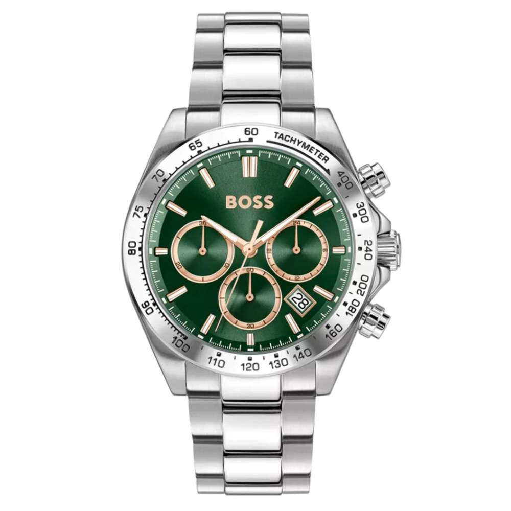 1514268 Hugo Boss Steel green chronograph bracelet watch front image