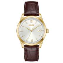 Boss Mens Langford Gold Case Leather Watch 1514357