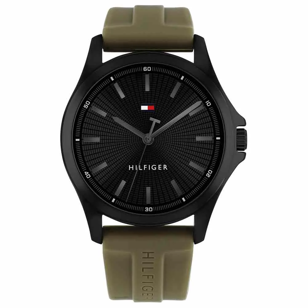 1710741 Tommy Hilfiger Bruce Black case green silicon strap watch front image