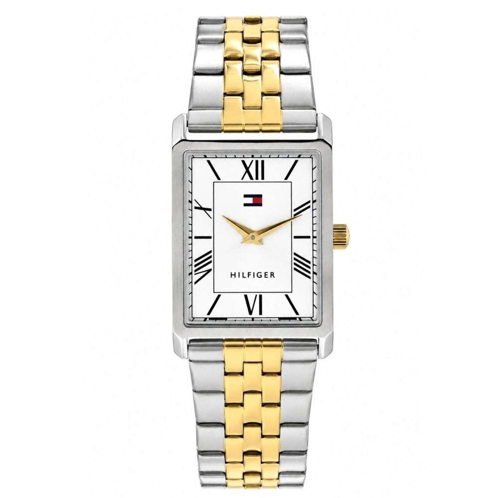 1710774 Tommy Hilfiger Ben gold and steel rectangle dial watch front image