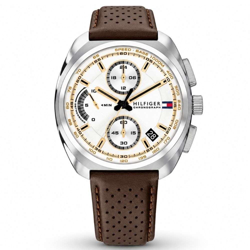 1792270 Tommy Hilfiger mens Cole steel case leather strap watch front image