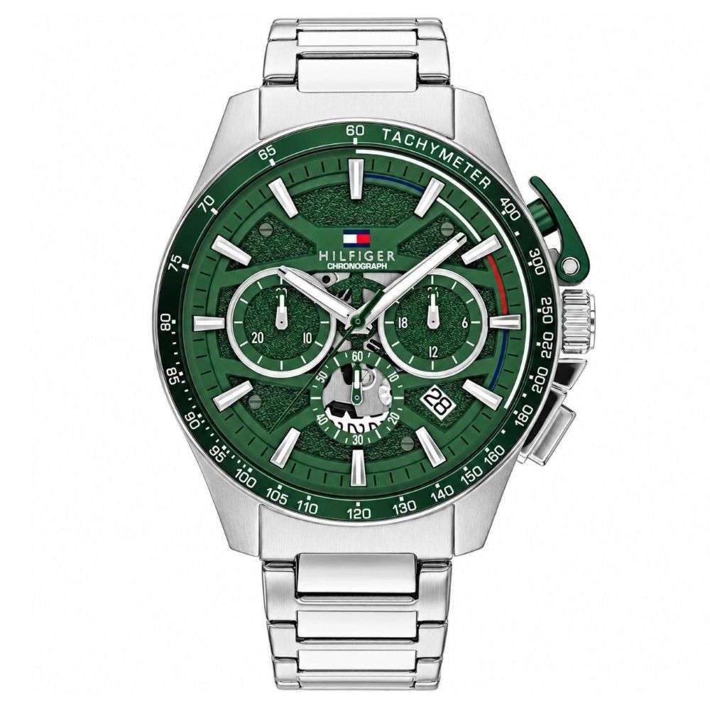 1792293 Tommy Hilfiger Ladies green dial steel chronograph watch front image
