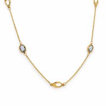 9ct Yellow Gold Blue Topaz Station Link Chain