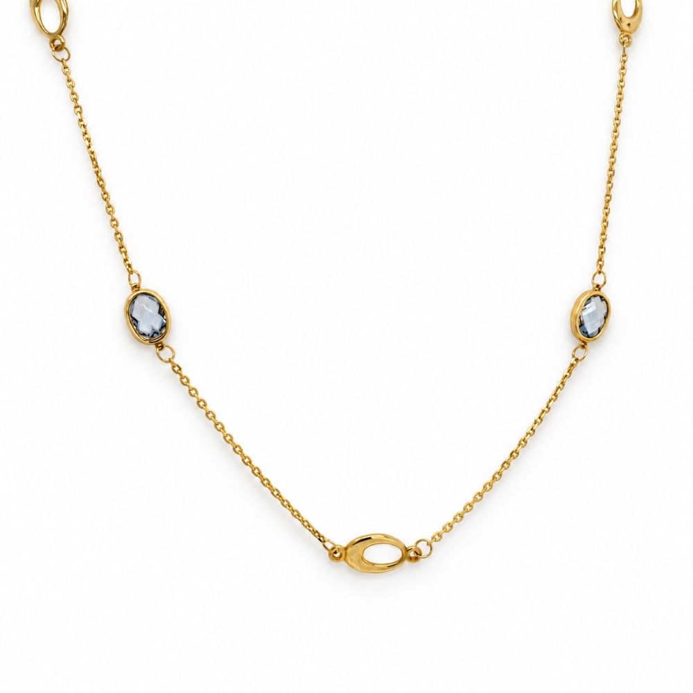 C296 9ct yellow gold blue topaz station link chain necklet front image