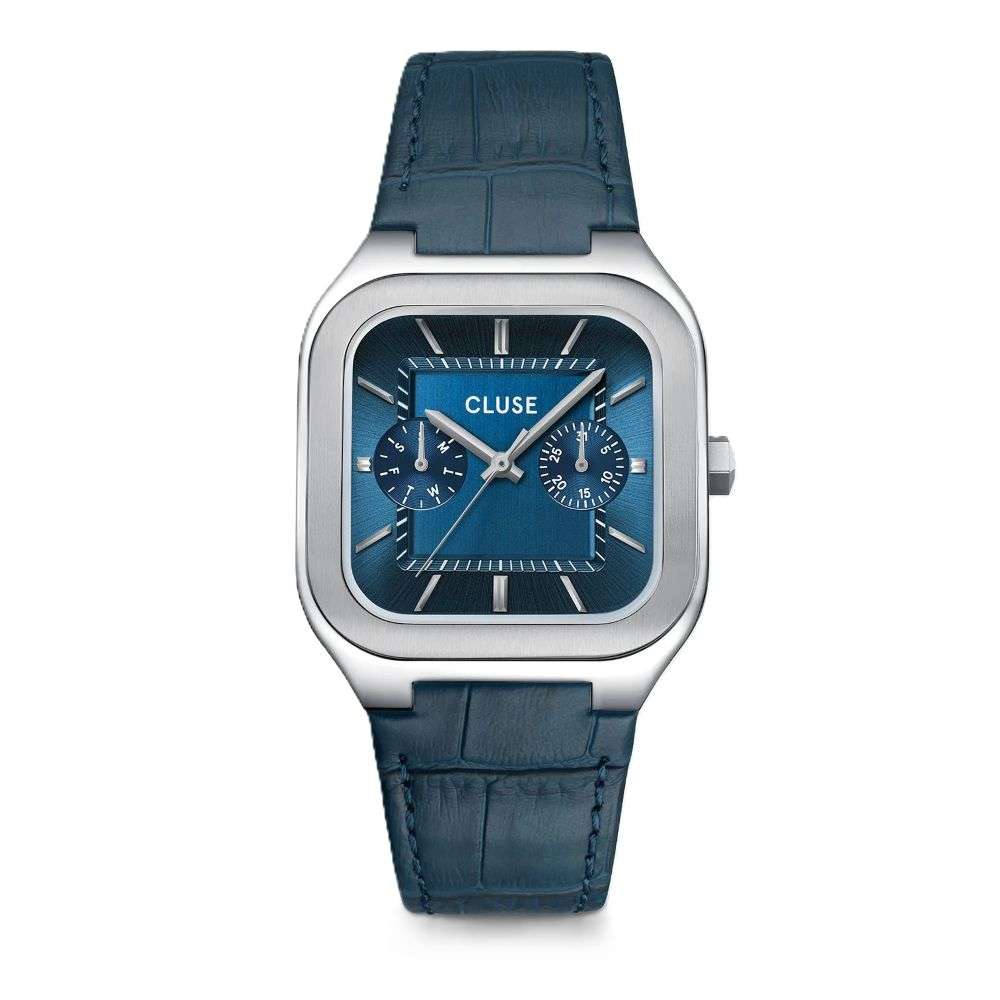 CW26207 Cluse ladies Quadrus Multifunction Watch Leather Blue Silver Colour front image